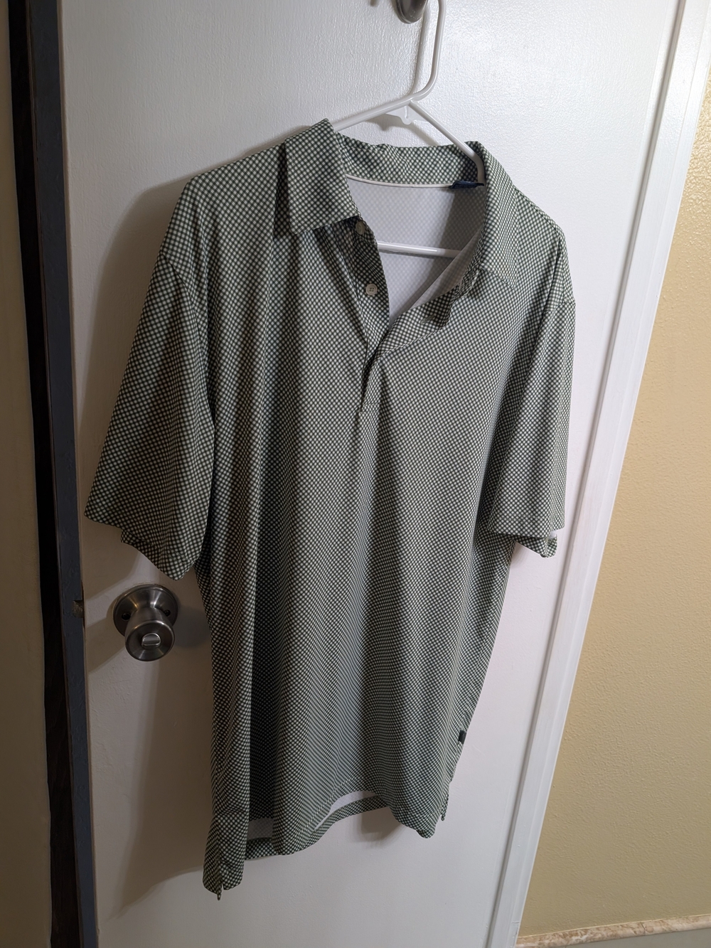 Men's Short Sleeve Polo Shirt in Olive/Black Micro-Check
